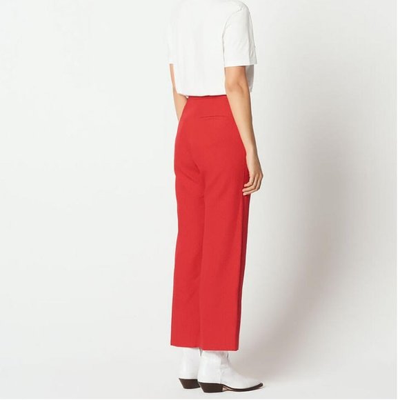 Sandro Instinct Wide-Leg Swiss Dot-Effect Pants 27" / Size 38 / Small / Red - Picture 3 of 10